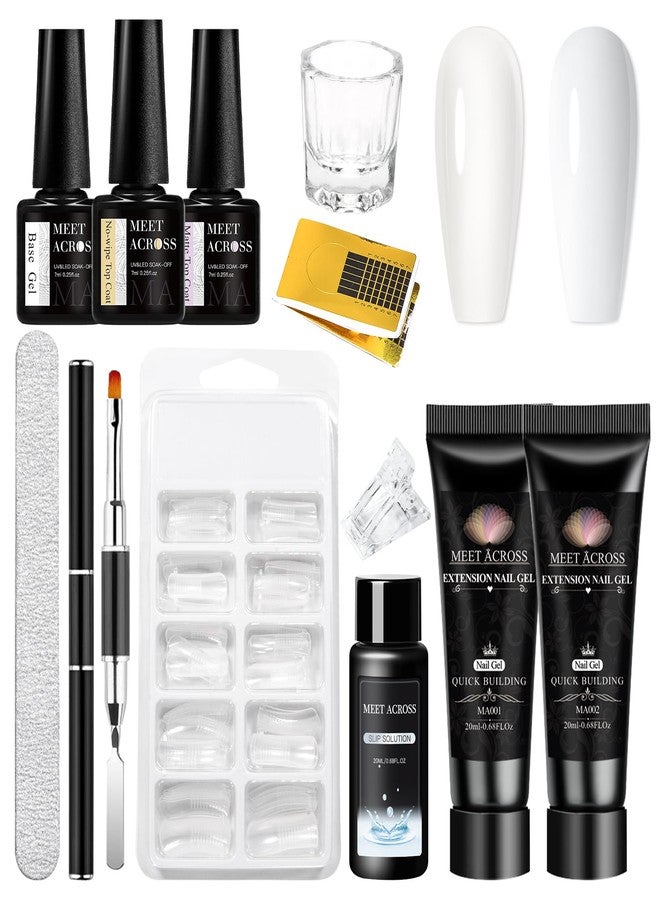 MEET ACROSS 12 Pcs Extension Gel Nail Kit ,Clear White With Slip Solution Dual Builder Nail Forms,Clips for Poly Gel,Starter Kit for Home Manicure Set Salon DIY at Home Gifts for Women - Image 1